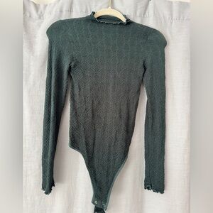 Free People Textured Dark Green Bodysuit